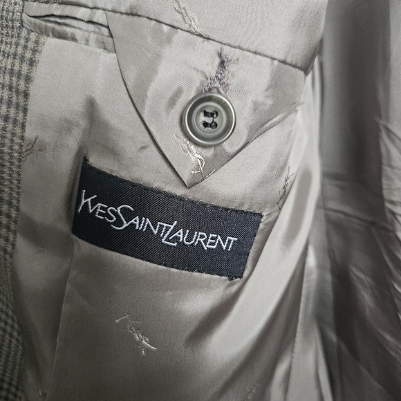 Vintage Yves Saint Laurent Wool Men's Blazer Jacket Brown/Blue Size 47R - Picture 12 of 13